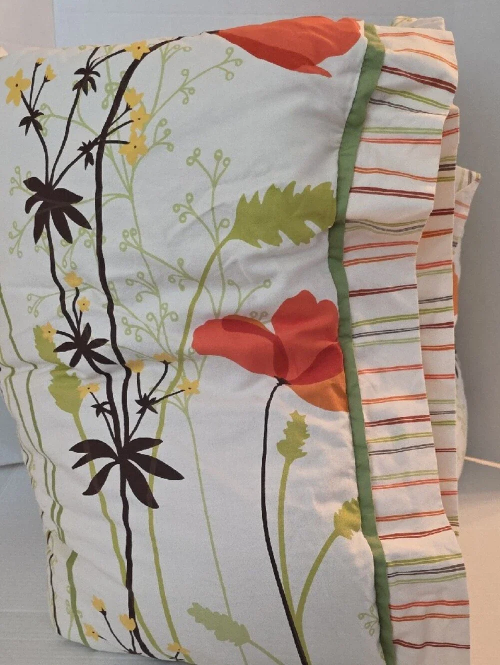 Botanical Modern Botanical Stems Poppy Revisable Stripes Twin Comforter